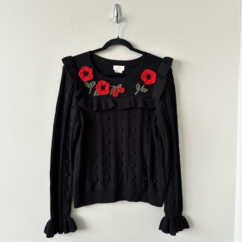 Kate Spade-Poppy Rose Embroidered Bobble Detail Bell Cuff Fall/Winter Sweater
